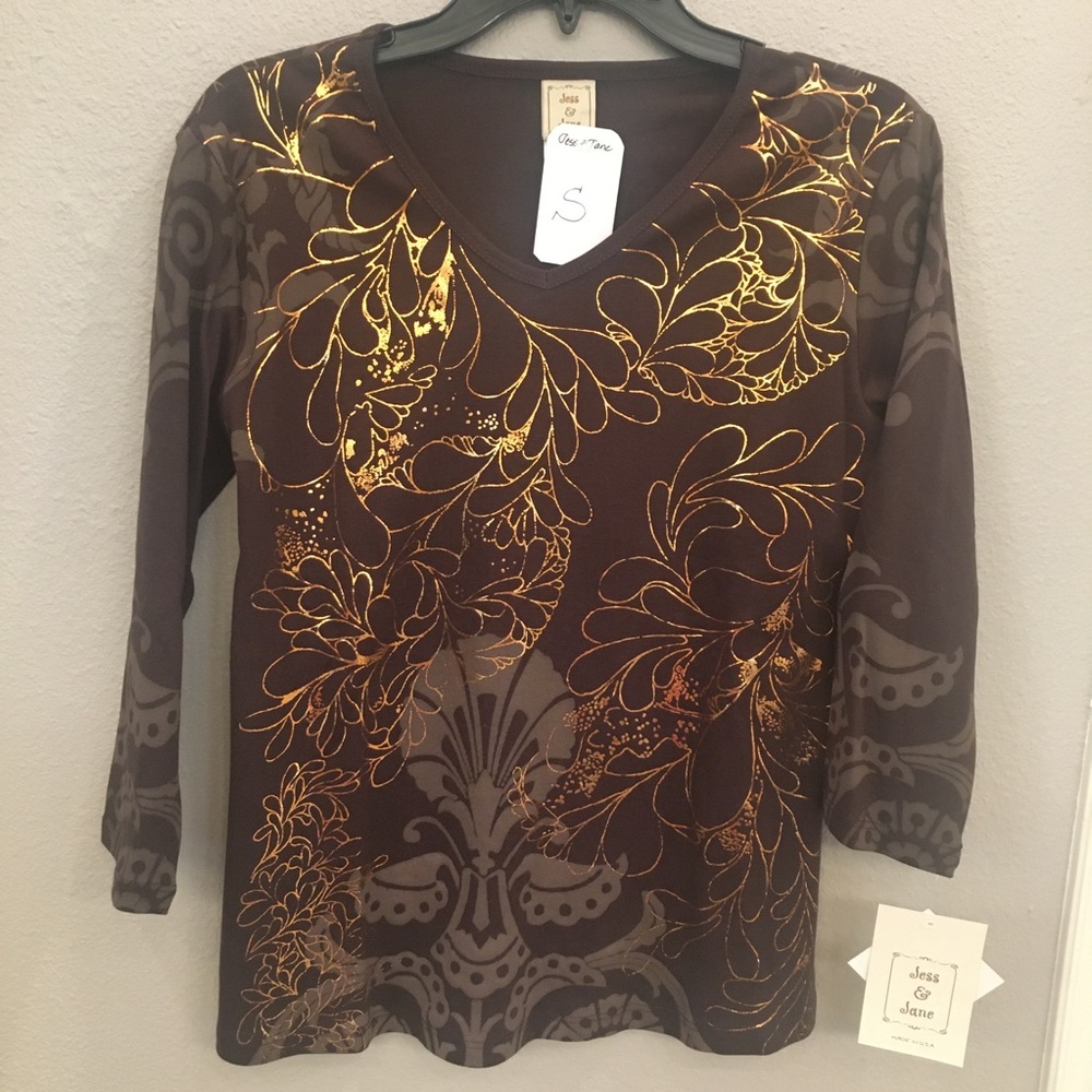 🐚 Jess and Jane “Seashells” 3/4 Sleeve Top, NWT